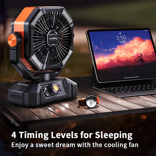 Radiator Fan 20000mAh Battery Camping Fan 4 LED Lantern 8 Speeds Desk Fan Portable Outdoor Fan for Tent Power Outages Jobsite