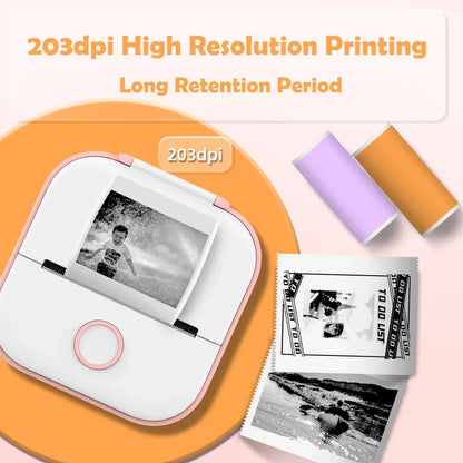 T02 Portable Mini Thermal Printer 53mm Wireless Printing Stickers with Colorful Paper Stickers Mini Pocket Label Notes Printer