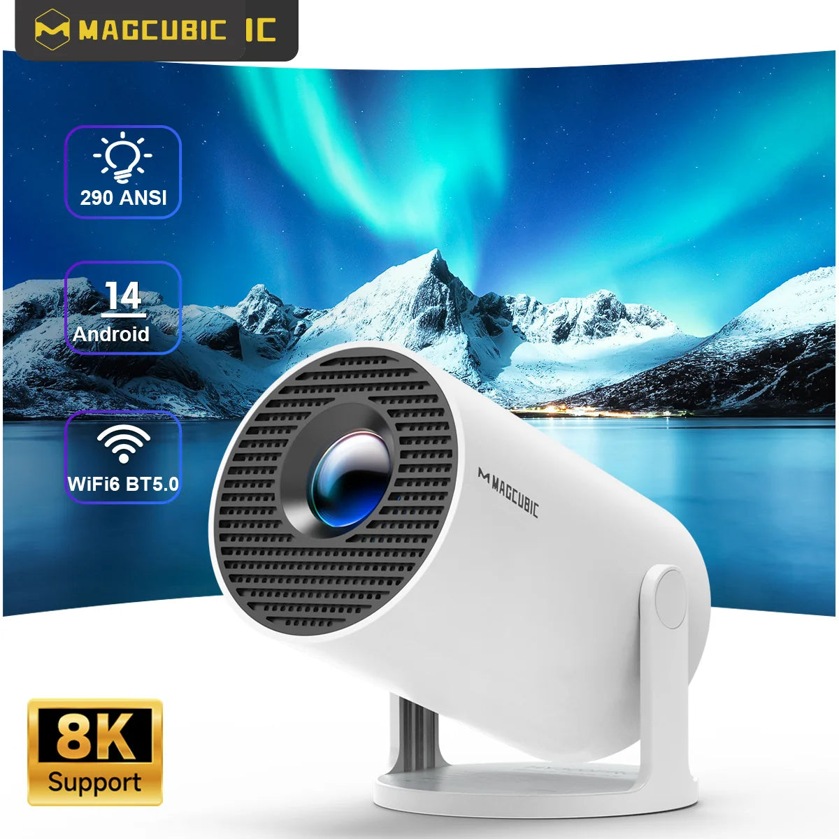 Magcubic Projector HY300 Pro 8K Android 14 Dual Wifi6 290ANSI Allwinner H726 BT5.4 1080P 1280*720P Home Cinema Outdoor Projetor