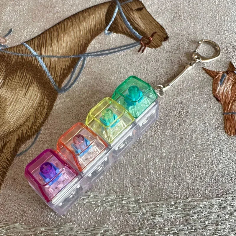 LED Keyboard Keychain Fidget Toys Crystal Clicker Sensory Toy for Stress Relief Keyboard Keychain Fidget Gadget for Adults Kids