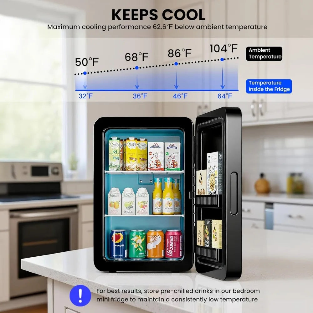 22L/30Cans Mini Fridge for Bedroom, 12v DC Portable Cooler & Warmer, Mini Refrigerator with Glass Front, for Car Office Desk & D