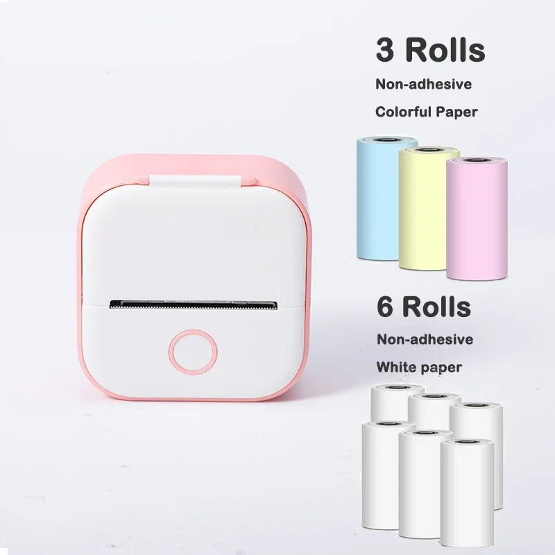T02 Portable Mini Thermal Printer 53mm Wireless Printing Stickers with Colorful Paper Stickers Mini Pocket Label Notes Printer