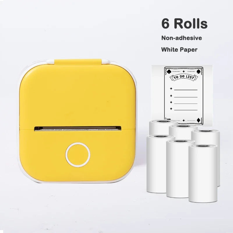 T02 Portable Mini Thermal Printer 53mm Wireless Printing Stickers with Colorful Paper Stickers Mini Pocket Label Notes Printer