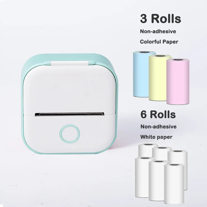 T02 Portable Mini Thermal Printer 53mm Wireless Printing Stickers with Colorful Paper Stickers Mini Pocket Label Notes Printer