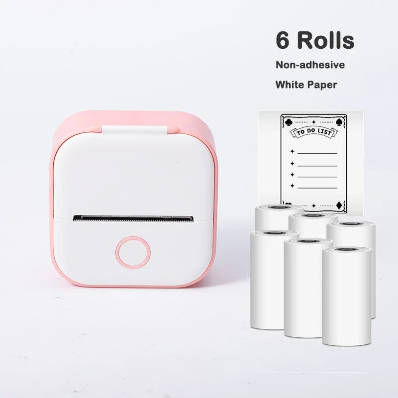T02 Portable Mini Thermal Printer 53mm Wireless Printing Stickers with Colorful Paper Stickers Mini Pocket Label Notes Printer